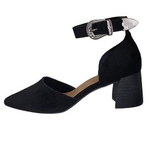 Mi.iM Black Leather Block Heel Ornate Silver Buckle Shoe, Like New, size 6.5